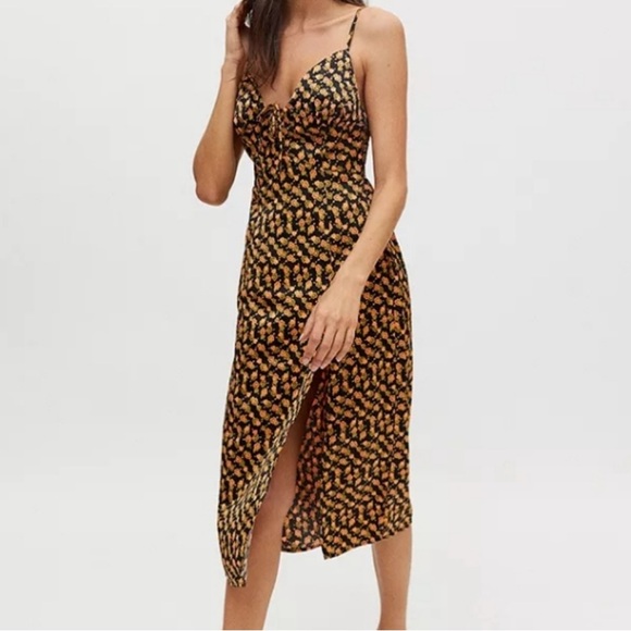 New Urban Outfitters Mariah lace up midi slip dress hearts size xs - Picture 2 of 8